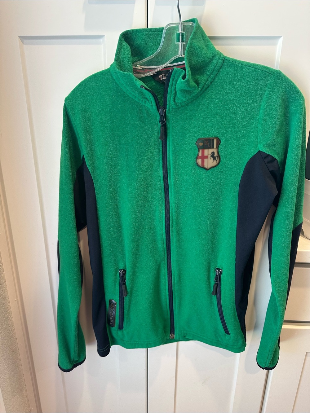 Green Fleece Zip-Up Jacket with Navy Panels